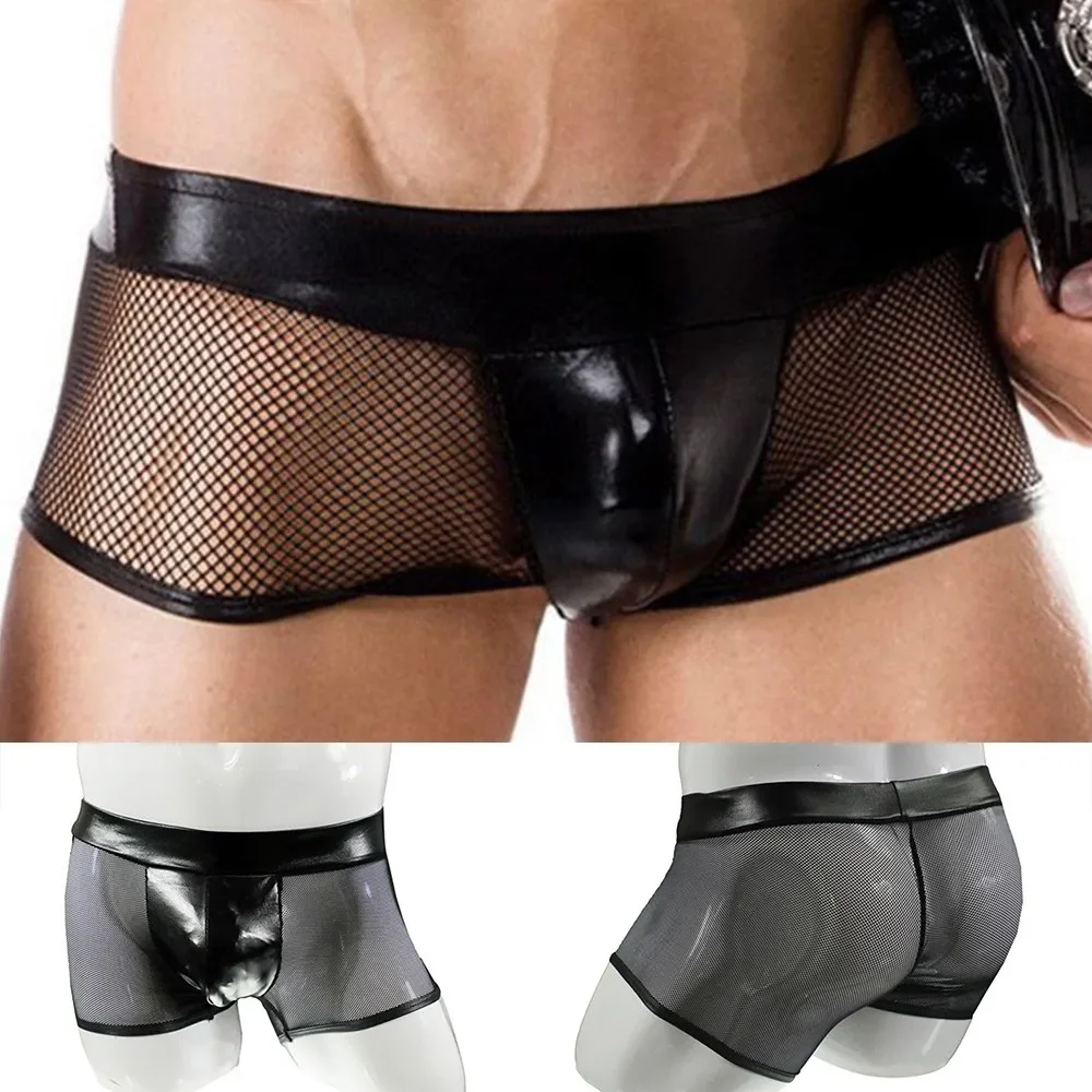 Bamboo Fiber Trunk - Mannen sexy ondergoed kunstleer trunks visnet
