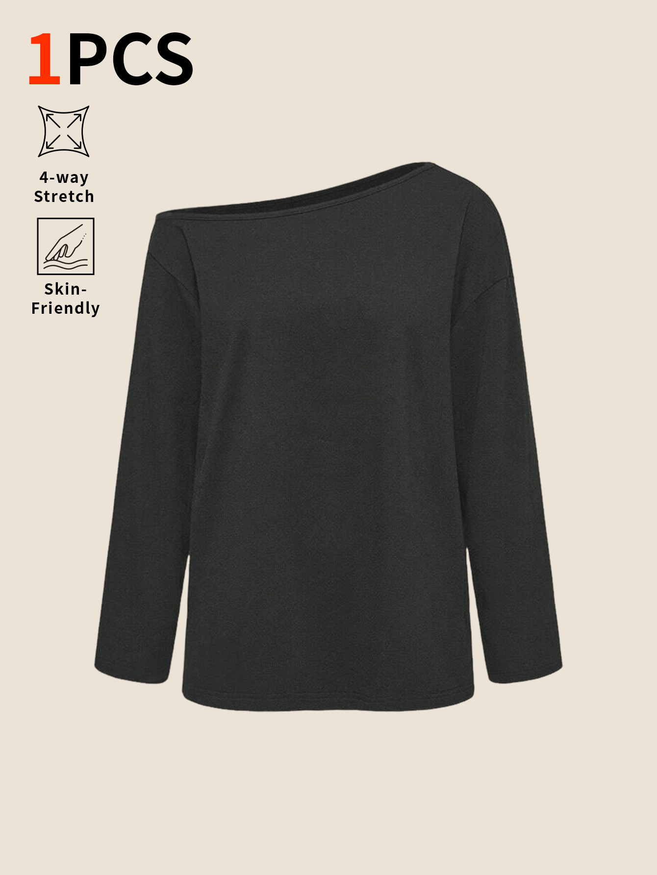 Base Layer Top - Licht aflopende schouderlijn, effenkleurige, loszittende top