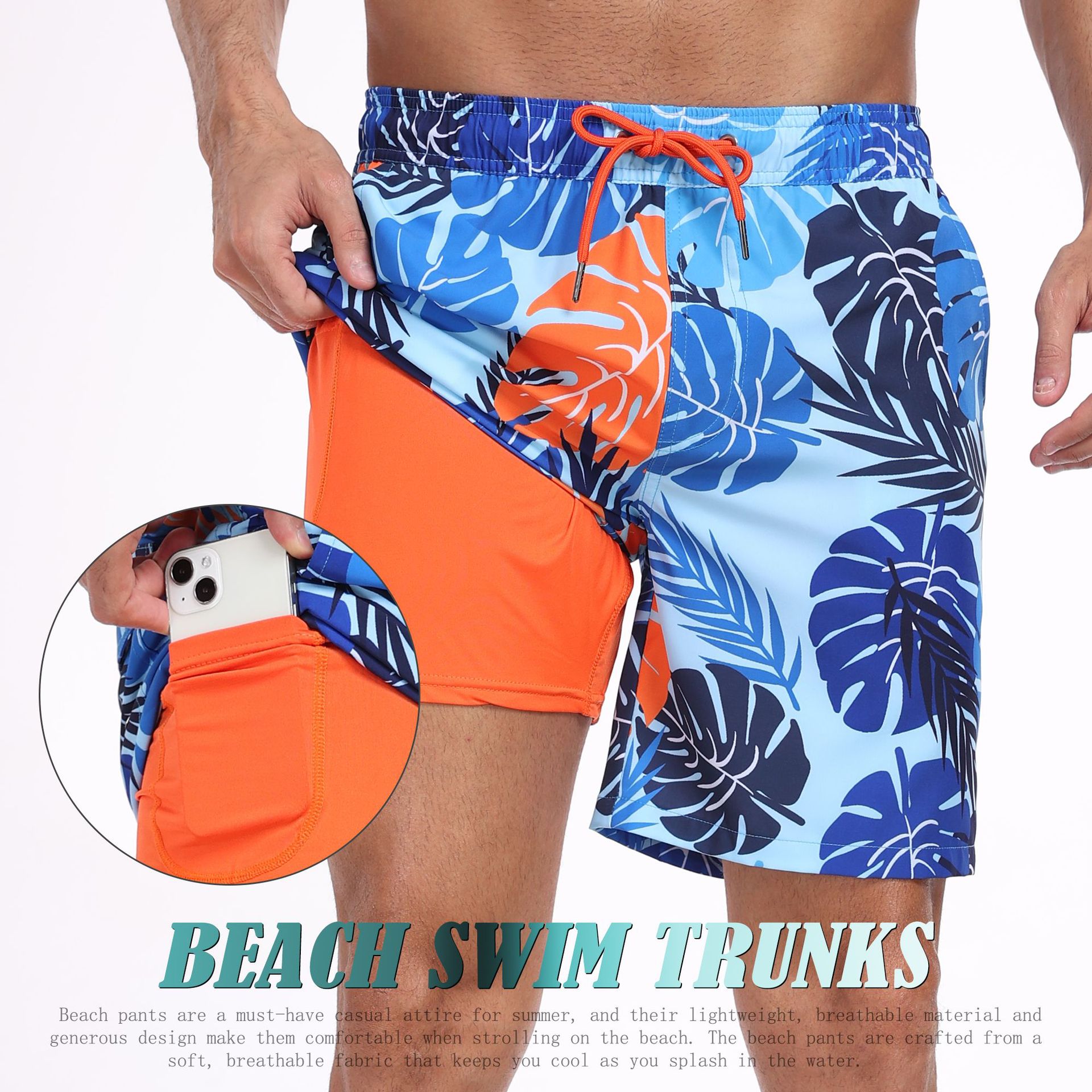Long Leg Trunk Men - Herenshorts met haaienprint, 2-in-1, met trekkoord,