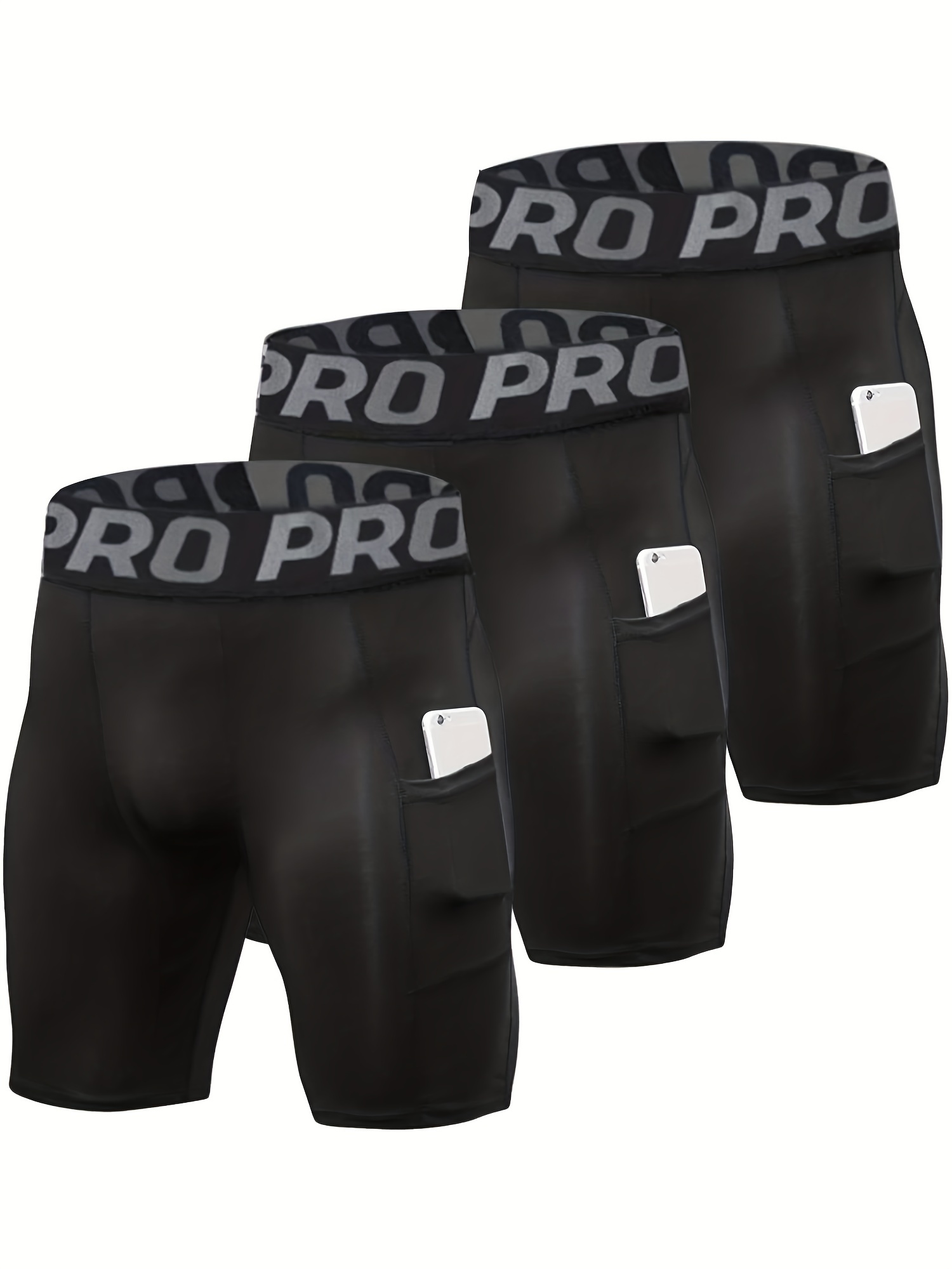 Compression Shorts Athletes - 3-pack compressieshorts heren met zak, spandex
