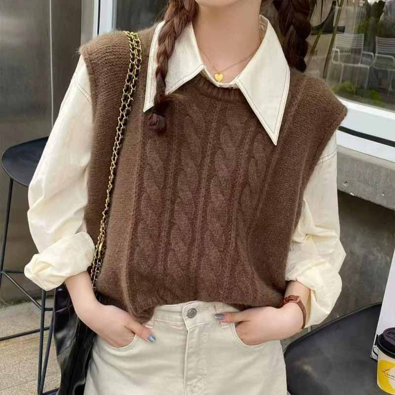 Sleeveless Undershirt - 2025Nieuwe O-hals Gebreid Vest Vrouwen Solid