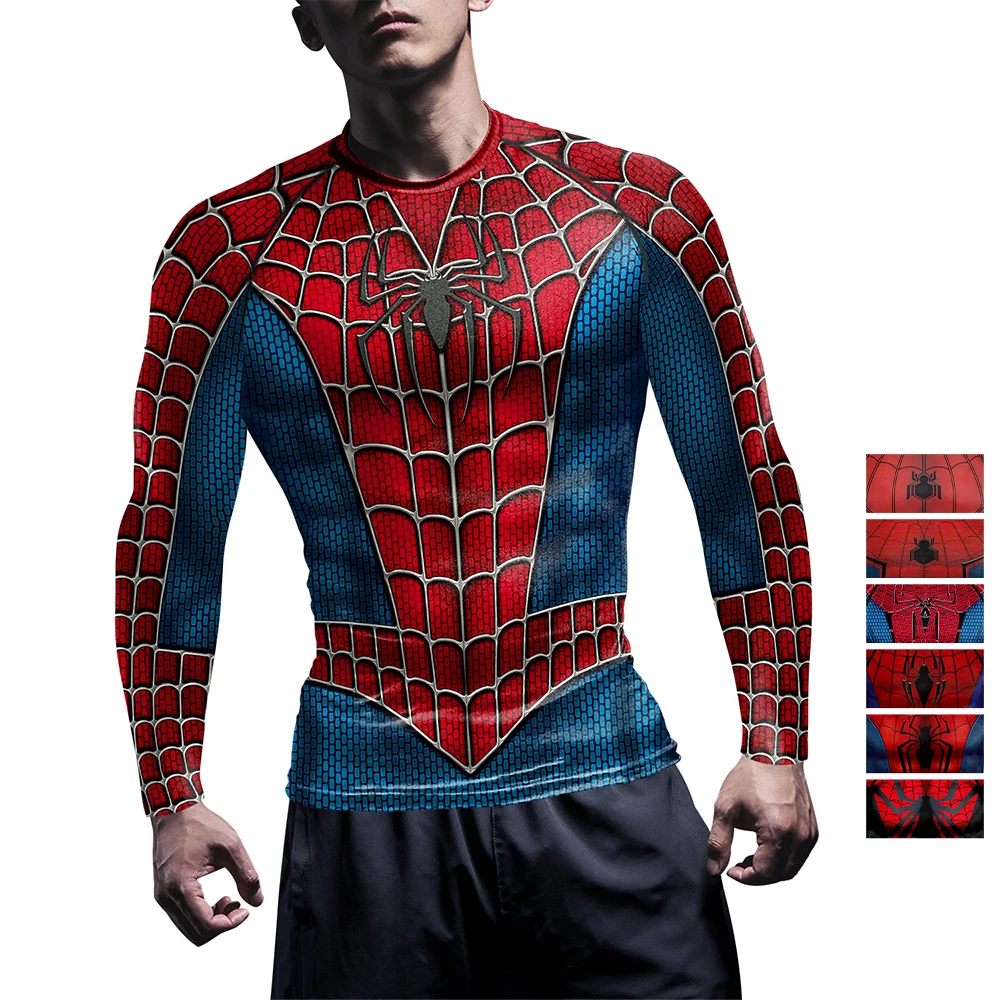 T Shirt Tight Fit - Spider Print T-shirt Heren Compressie Tees
