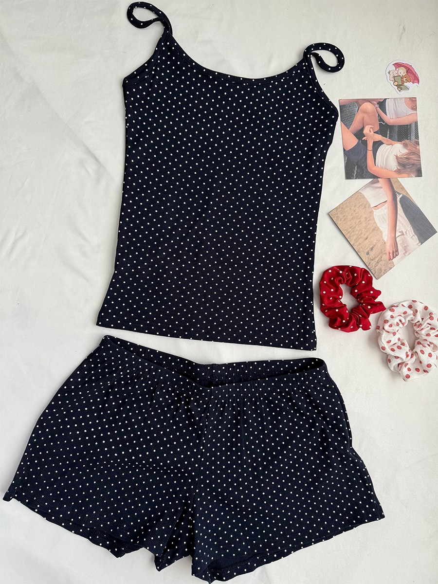 Tank Top Ribbed - Marineblauwe geribbelde shorts sets dames zomer